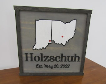 Custom Last Name States Established Sign Wedding Gift Engagement Long Distance Couple Where We Met Where We Started Wood Sign 3D Handmade