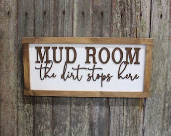 Mud Room Sign The Mud Stops Here Wood Sign Funny 3D Raised Text Decoration Wall Hanging Farmhouse Rustic Primitive Silly Utility Laundry