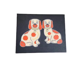 3D Staffordshire Vintage Dog Sign • Raised Folk Art Dog Wall Decor • Rustic Farmhouse Animal Plaque • Vintage Twin Dog Wood Sign