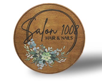 Soft Floral Boutique Custom Logo Sign • Printed Floral Background with Raised 3D Letters • Elegant Round Business Sign for Salons & Studios