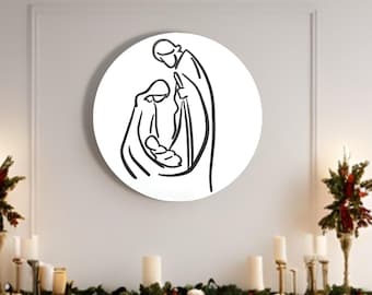 Nativity Printed & Raised 3D Sign • Minimalist Christmas Wood Decor • Holy Family Line Art Sign • Christian Holiday Wall Art