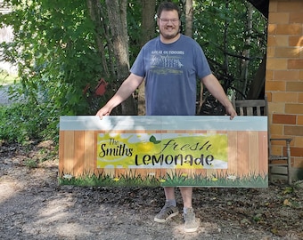Lemonade Stand Sign Custom Personalized Folding Collapsible Compact UV Printed Wood Business Bake Sale Car Wash Fold-up Easy to Store Rustic
