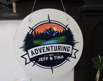Blogger Youtuber Adventuring With Compass Wilderness Outdoors Camping Rv Hanging Sign Personalized Custom Round Circle Signage Gift Vanlife