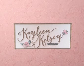 3D Raised Custom Logo Sign • Soft Feminine Boutique Branding • Layered Floral Business Sign for Photographers & Creative Studios