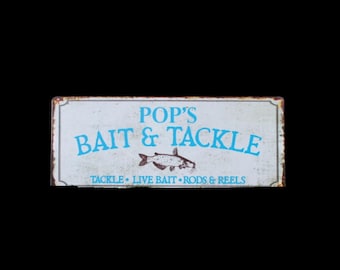 Custom Printed Vintage Fishing Sign – Rustic Bait & Tackle Shop Plaque, Weathered Outdoor Fishing Decor for Cabins, Garages, or Man Caves
