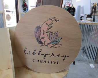 Small Business Booth Hanging Sign Your Actual Logo Round Creative Moon Crystals Design Custom Circle Personalized Wall Art Color Wood Print