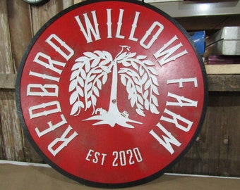 Large Round Custom Sign Commerical Signage Tree Farm Willow Tree Redbird Red Personalized Logo Emblem Made To Order 3D Raised Text Handmade