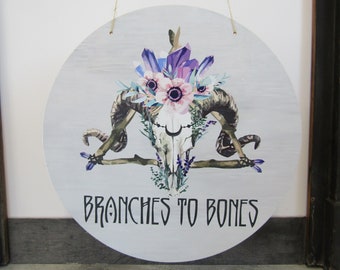 Your Actual Logo Round Small Business Hanging Sign Custom Circle Personalized Rustic Branches to Bones Home Decor Wall Art Color Wood Print