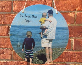 Photograph Round Circle Custom Your Photo Printed Large Rustic Personalized Custom Grandpa Gift Idea Wood Print Wood Wall Art Home Decor USA