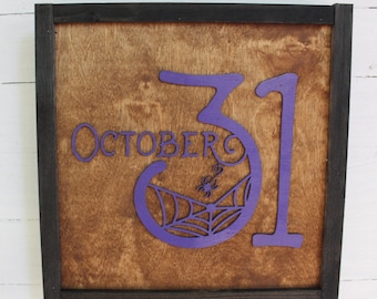 Raised 3D Wood Halloween Sign • October 31 Wall Decor • Layered Wooden Spooky Accent • Rustic Fall Holiday Home Sign