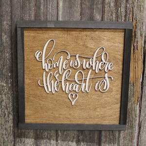 Home Is Where The Heart Is 3D Raised Text Script Wood Sign Love Family Country Primitive New Home Framed Wall Hanging Decoration Gift