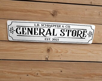 Custom General Store Wood Sign – Vintage Business Name Plaque for Rustic Farmhouse or Shop Decor 3D