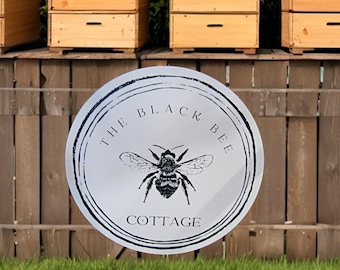 UV Printed Apothecary Cottage Sign • Vintage Bee Emblem • Botanical Herbal Shop Style Round Wood Decor