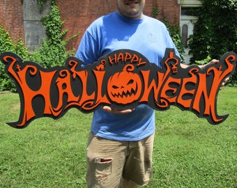 Halloween Jack O Lantern Spooky Forest Black Cat Prop Wooden Decor Fall Autumn Decoration Sign Orange And Black Haunted Grave Yard Theme