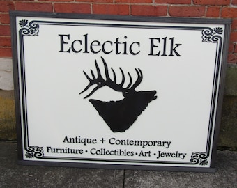 Antiques Collectibles Contemporary Eclectic Wooden Sign Store Front Commerical Signage Raised 3D Letters Elk Logo Your Image Design Custom
