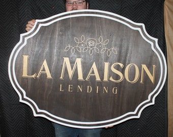 large wood sign, Financial, Banking, Lending, Mortgage Broker Business Sign, Oval, Raised Text, Custom, Small Business Laser Cut, Wood,