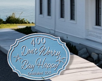 Raised Text Coastal Sign • Don’t Worry Bay Happy Sign • 3D Beach House Decor • Custom Coastal Cottage Sign