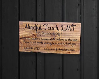 Engraved Wood Business Sign • Professional Appointment‑Only Door Sign • Massage Therapist or Studio Engraved Notice
