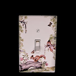 squirrel playing in tree custom printed painted Light switch cover plate for nursery