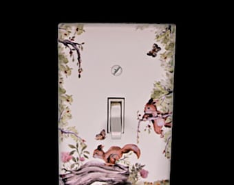 squirrel playing in tree custom printed painted Light switch cover plate for nursery