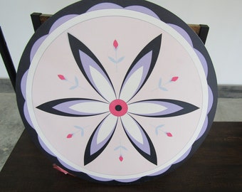 Round Unique Barn Quilt Floral Purple Circle Printed Image UVprinted On Wood Wooden Sign Geometric Shape Image Rustic Primitive Large