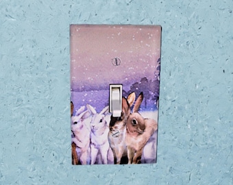 Whimsical Woodland Light Switch Cover • Watercolor Bunny Snow Scene • UV‑Printed Enchanted Forest Wall Plate