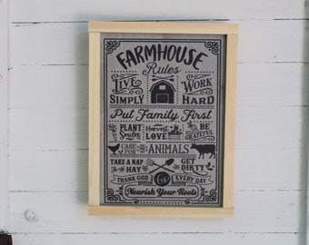 Farmhouse Rules List Wood Sign Farmer Farm Barn Plant Harvest Cow Wall Hanging Simply Work Hard Decoration Standard Principles Rustic Code