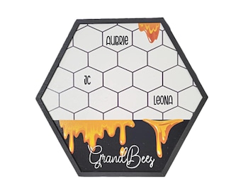 Custom Honeycomb Family Sign • Personalized “Grand Bees” Wood Wall Art • Raised and Printed Bee‑Themed Hexagon Decor