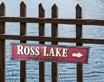 3D Wood Lake Sign • Raised Letter Cabin Decor • Custom Location & Coordinates Sign • Rustic Adventure Arrow Wall Art