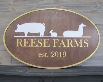 Business Sign Oval 3D Large Custom Hobby Farm Llama Rabbit Pig Indoor Outdoor Your Logo Homestead Laser Cut Wooden Sign Farmhouse