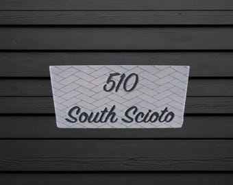 Custom Address Wood Sign • Farmhouse House Number Sign • Rustic Street Address Plaque • Modern Herringbone Sign • Personalized Home Decor