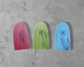 Set of 3 Raised Wood Signs • Modern Botanical Arch Decor • Minimalist Line Art Wall Set • Boho Home Decor • Neutral Wood Sign Trio