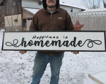 Happiness is Homemade, Wood Sign, Extra Large Country Sign ,Large Raised Letter, Over-sized, Wood, Extra Large, Couch Sign, Fireplace Sign