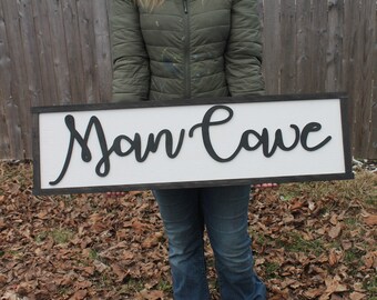 Man Cave Wood Sign, Raised Text, Mens, Couch Sign, Large, Over Sized Rustic, Primitive, Shabby Chic, 3D, Country Living