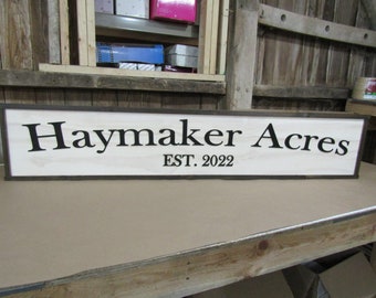 Large Custom Wooden Sign Personalized Farm Acres Haymaker Homestead Indoor Outdoor Made to Order 3D Handmade Country Rustic Driveway Framed