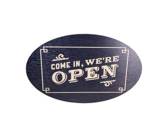 Custom Printed Open Sign – Oval Vintage Style Business Door Plaque with Cream Lettering
