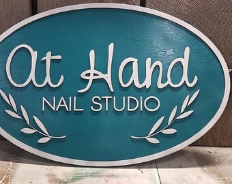 Large Wood Sign, Salon, Nail, Manicure, Hair, Beauty, Beautician,  Small Business Sign, Oval, Raised Text, Custom, Cut, Wood,