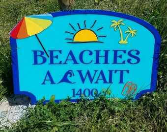 Beach House, Lake House, Pool, Fun in the Sun, Colorful, Large Custom Sign, Address Sign, Welcome Sign, Wood, Laser Cut Out, 3D
