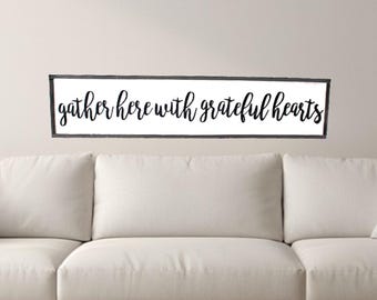 Rustic 3D Wood Sign – Gather Here With Grateful Hearts – Farmhouse Wall Decor – Distressed Layered Home Sign – Country Cottage Style