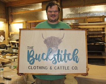 Highland Cow Cattle Company Wood Sign Raised Text Large Printed Scottish Western Country Primitive Clothing Wall Hanging Decoration