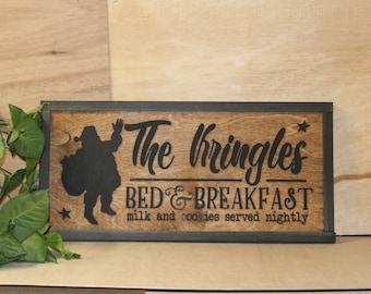 The Kringles Bed and Breakfast Holiday Christmas Santa Milk and Cookies 3D Raised Sign Home Decor St Nick Winter Handmade Rustic Primitive