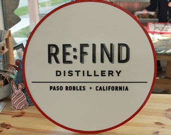 Distillery Drink Bar Table Top Standing Desk Sitter Custom Round Business Commerical Sign Made to Order Small Shop Logo Wooden Handmade