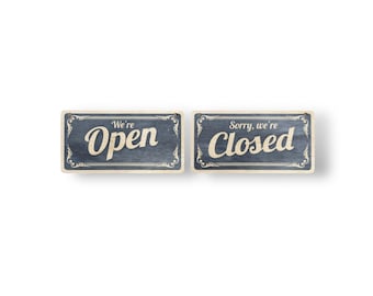 Open Closed Sign: Double Sided Wood Business Decor