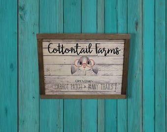 Printed Cottontail Farms Sign • Rustic Bunny Farmhouse Decor • Full‑Color Spring & Easter Wall Sign