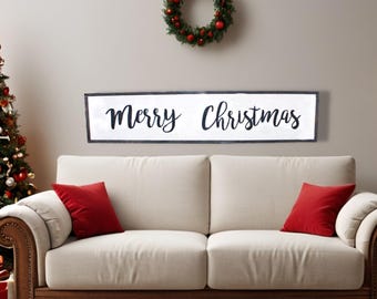Large Rustic 3D Merry Christmas Sign • Farmhouse Holiday Wood Decor • Raised Letter Christmas Wall Art