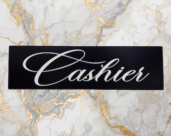 Cashier Sign – Elegant Black and White Script Sign for Boutique, Café, or Small‑Business Checkout Counter or Register Area Decor