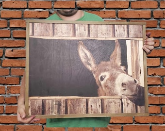 Donkey Wood Printed Sign • Rustic Farmhouse Wall Art • Country Animal Decor • Funny Donkey Print for Kitchen or Living Room