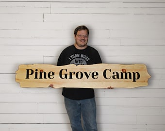 Large Engraved Wood Sign • Custom Camp Sign • Rustic Outdoor Cabin Sign • Deep Carved Wooden Business Sign