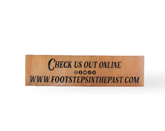 Engraved Wood Social Media Sign • Custom Business Promo Plaque • Rustic Shop Display with Icons & Website