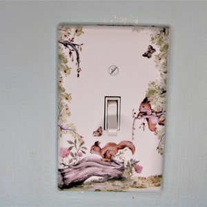 squirrel playing in tree custom printed painted Light switch cover plate for nursery